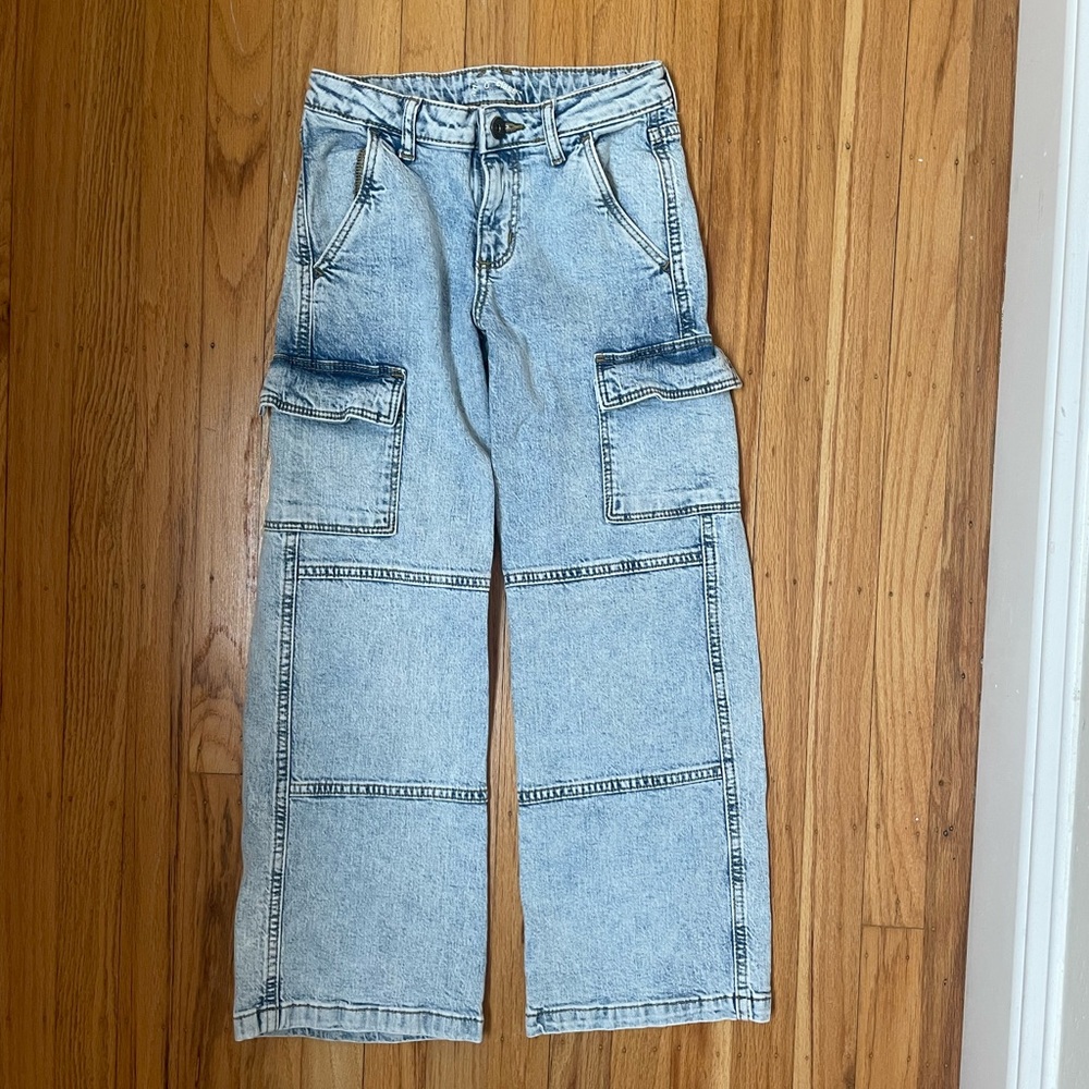 Light Blue Wide Leg Cargo Jeans